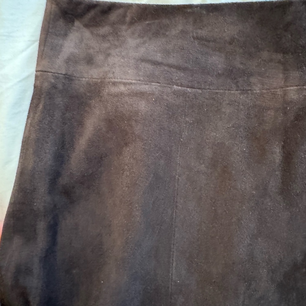 Eileen Fisher vintage chocolate goat suede Midi A-Line Skirt - Picture 4 of 5